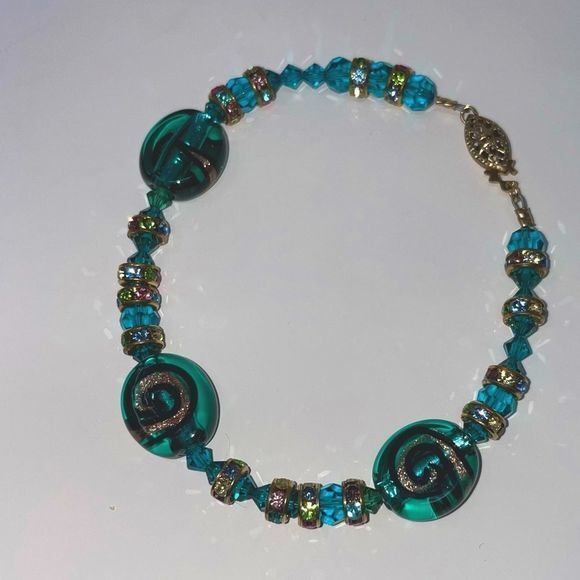 Bella Dolce | Bracelet in teal green-blue Crystal and Murano glass beads - Picture 1 of 8